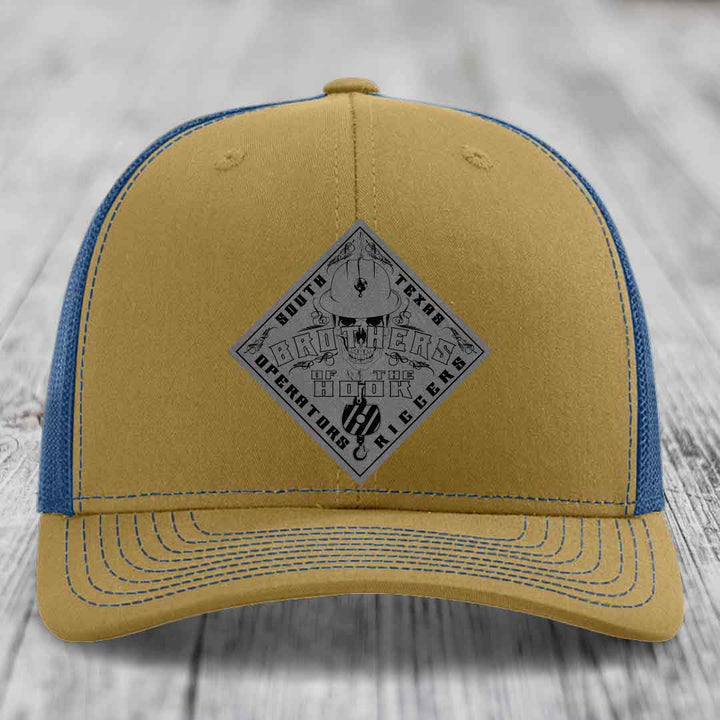 Brothers of the Hook (South Texas) - Leather Patch Hat - Grey to Black Patch - Richardson 112 Snapback Trucker Hat
