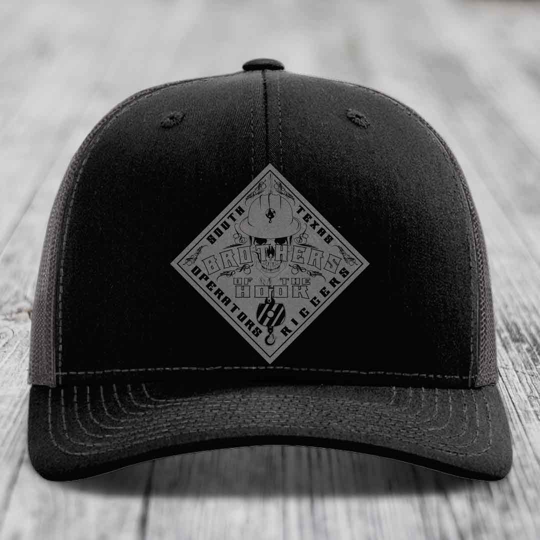 Brothers of the Hook (South Texas) - Leather Patch Hat - Grey to Black Patch - Richardson 112 Snapback Trucker Hat