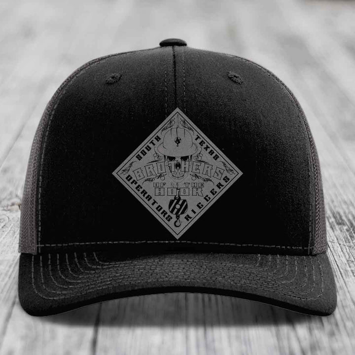 Brothers of the Hook (South Texas) - Leather Patch Hat - Grey to Black Patch - Richardson 112 Snapback Trucker Hat