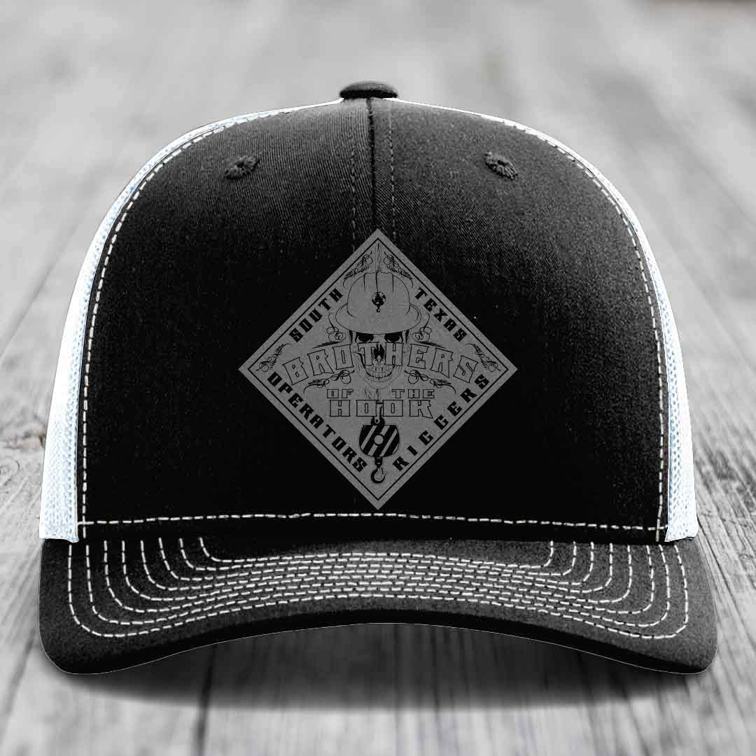 Brothers of the Hook (South Texas) - Leather Patch Hat - Grey to Black Patch - Richardson 112 Snapback Trucker Hat