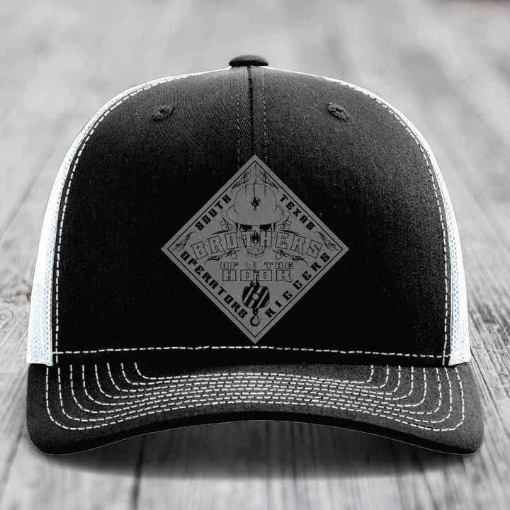 Brothers of the Hook (South Texas) - Leather Patch Hat - Grey to Black Patch - Richardson 112 Snapback Trucker Hat