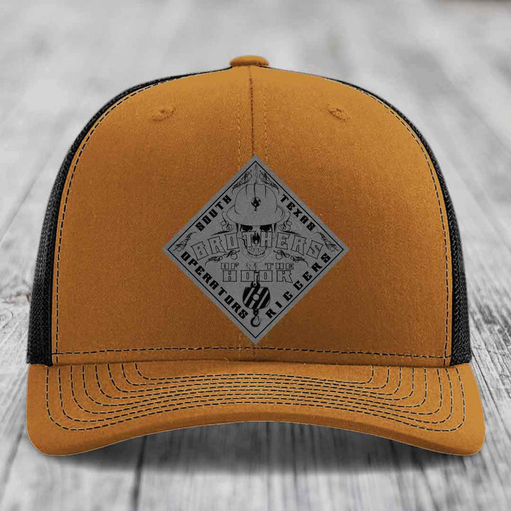 Brothers of the Hook (South Texas) - Leather Patch Hat - Grey to Black Patch - Richardson 112 Snapback Trucker Hat