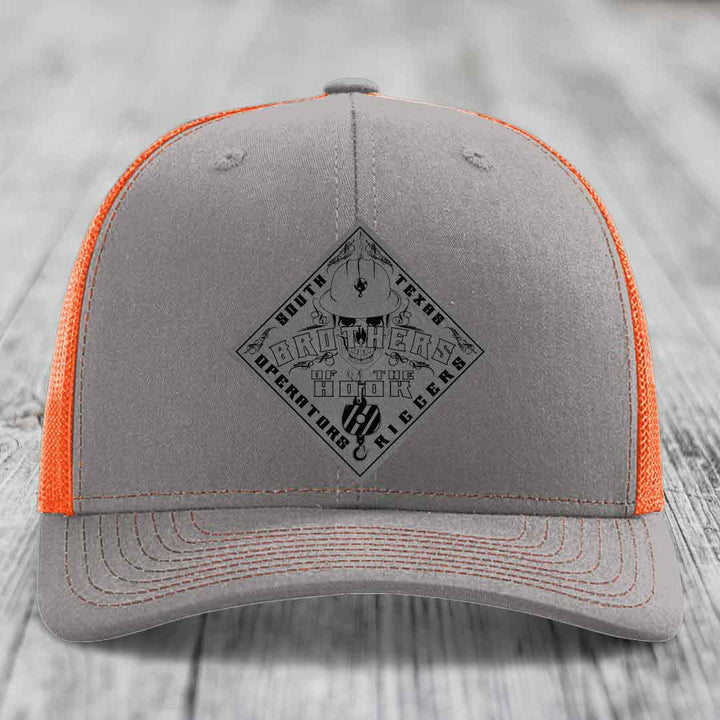 Brothers of the Hook (South Texas) - Leather Patch Hat - Grey to Black Patch - Richardson 112 Snapback Trucker Hat