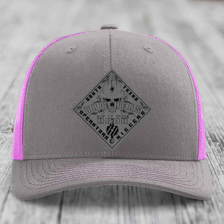 Brothers of the Hook (South Texas) - Leather Patch Hat - Grey to Black Patch - Richardson 112 Snapback Trucker Hat