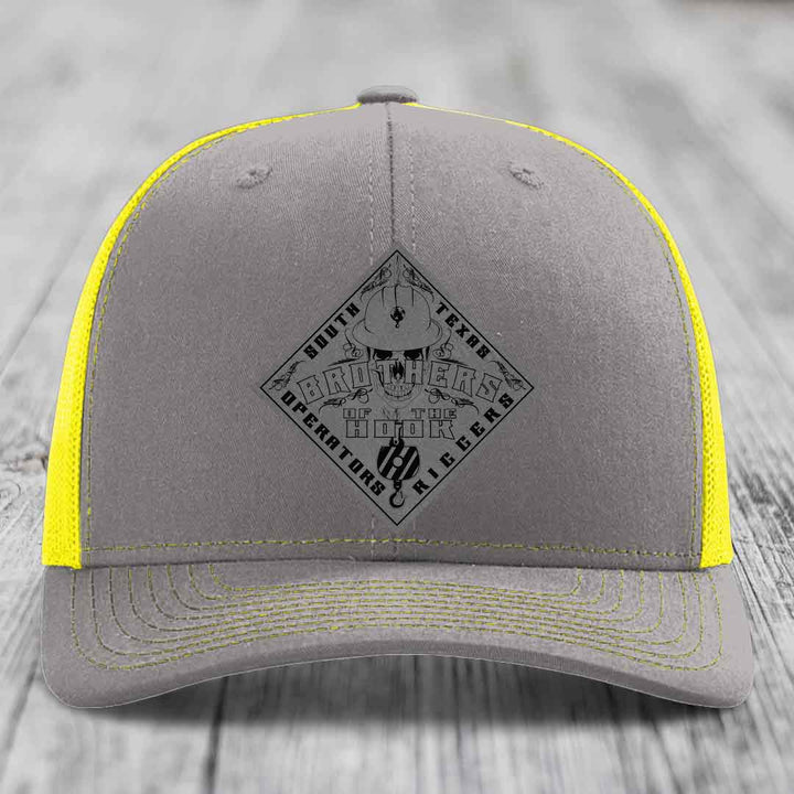 Brothers of the Hook (South Texas) - Leather Patch Hat - Grey to Black Patch - Richardson 112 Snapback Trucker Hat