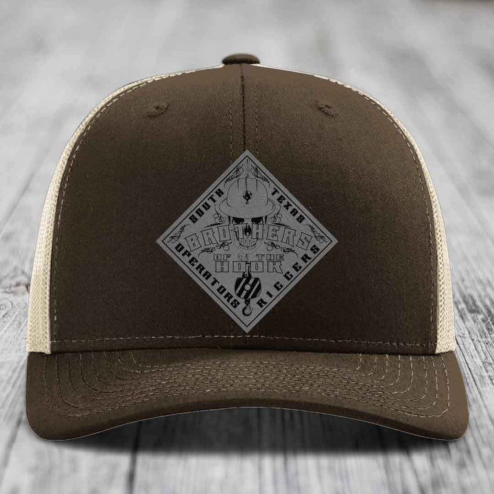 Brothers of the Hook (South Texas) - Leather Patch Hat - Grey to Black Patch - Richardson 112 Snapback Trucker Hat