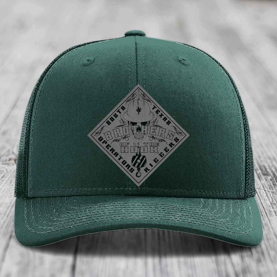 Brothers of the Hook (South Texas) - Leather Patch Hat - Grey to Black Patch - Richardson 112 Snapback Trucker Hat