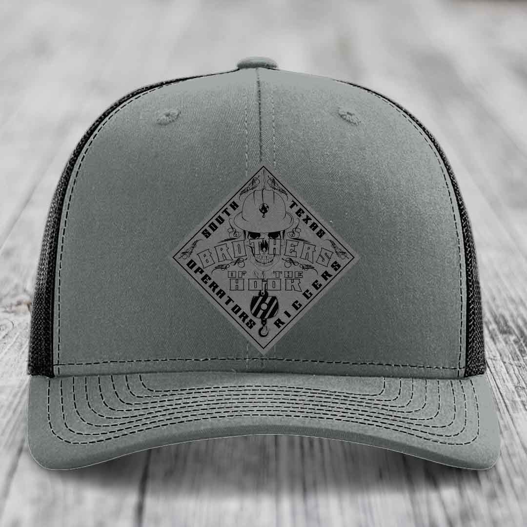 Brothers of the Hook (South Texas) - Leather Patch Hat - Grey to Black Patch - Richardson 112 Snapback Trucker Hat