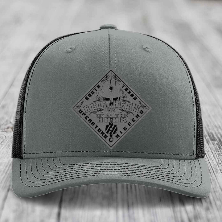 Brothers of the Hook (South Texas) - Leather Patch Hat - Grey to Black Patch - Richardson 112 Snapback Trucker Hat