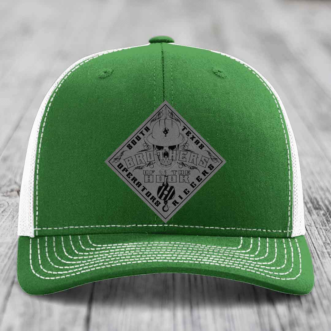 Brothers of the Hook (South Texas) - Leather Patch Hat - Grey to Black Patch - Richardson 112 Snapback Trucker Hat