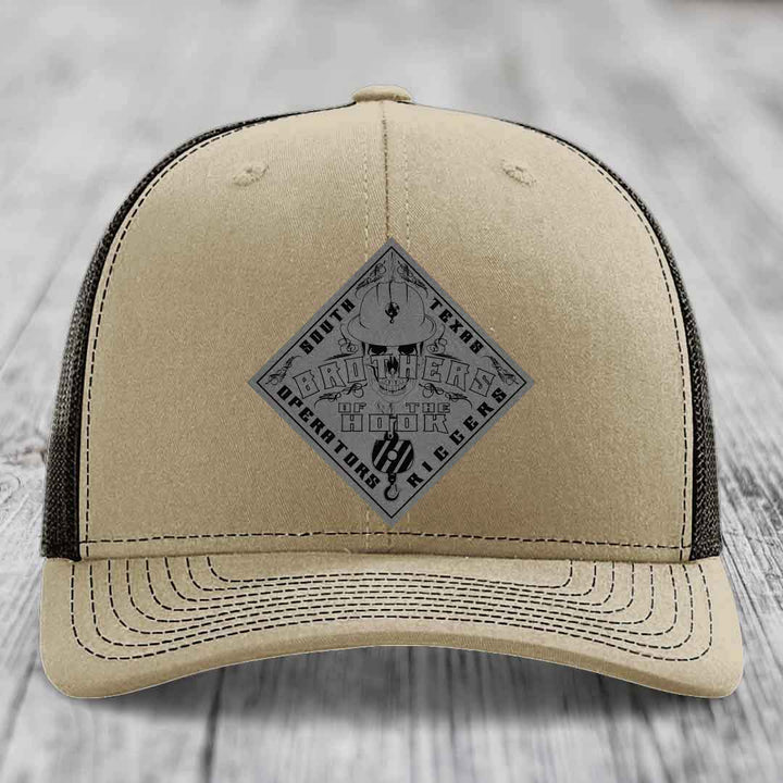 Brothers of the Hook (South Texas) - Leather Patch Hat - Grey to Black Patch - Richardson 112 Snapback Trucker Hat