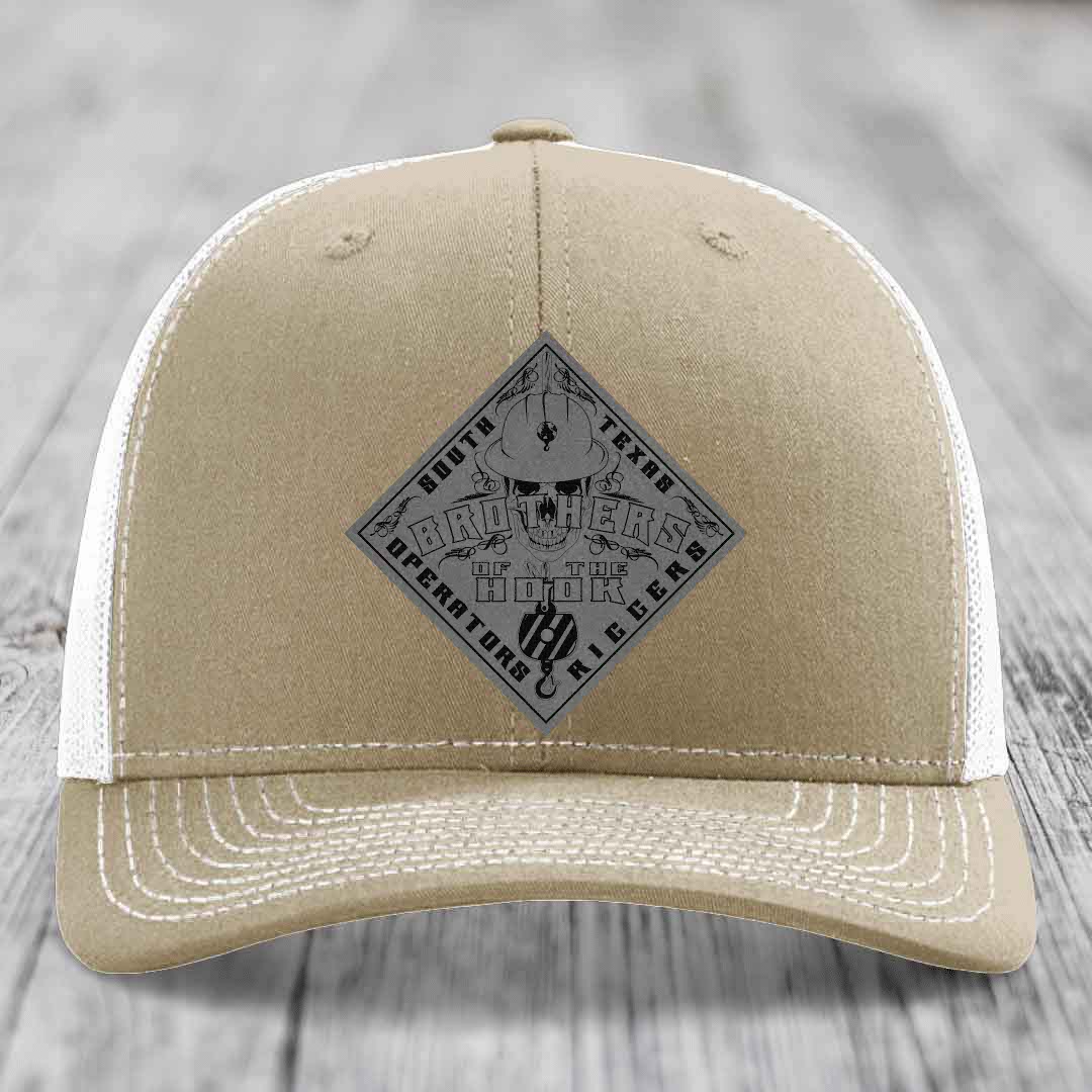 Brothers of the Hook (South Texas) - Leather Patch Hat - Grey to Black Patch - Richardson 112 Snapback Trucker Hat
