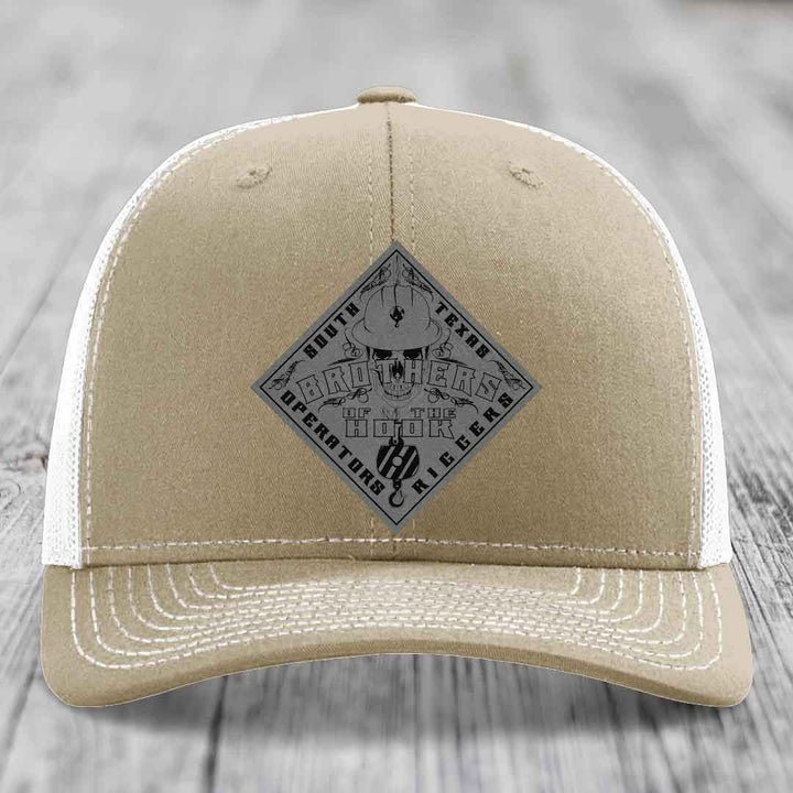 Brothers of the Hook (South Texas) - Leather Patch Hat - Grey to Black Patch - Richardson 112 Snapback Trucker Hat