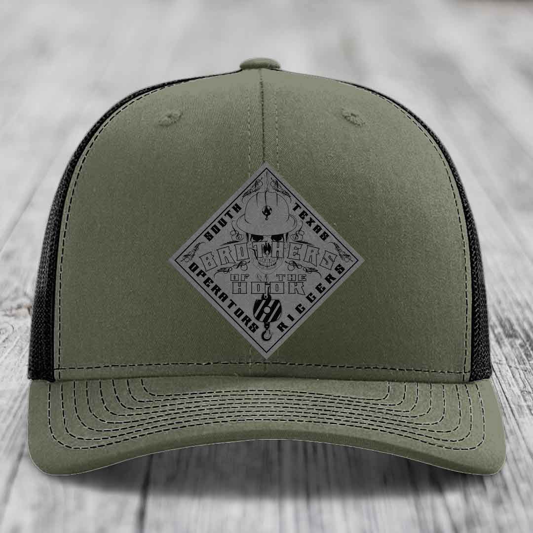 Brothers of the Hook (South Texas) - Leather Patch Hat - Grey to Black Patch - Richardson 112 Snapback Trucker Hat