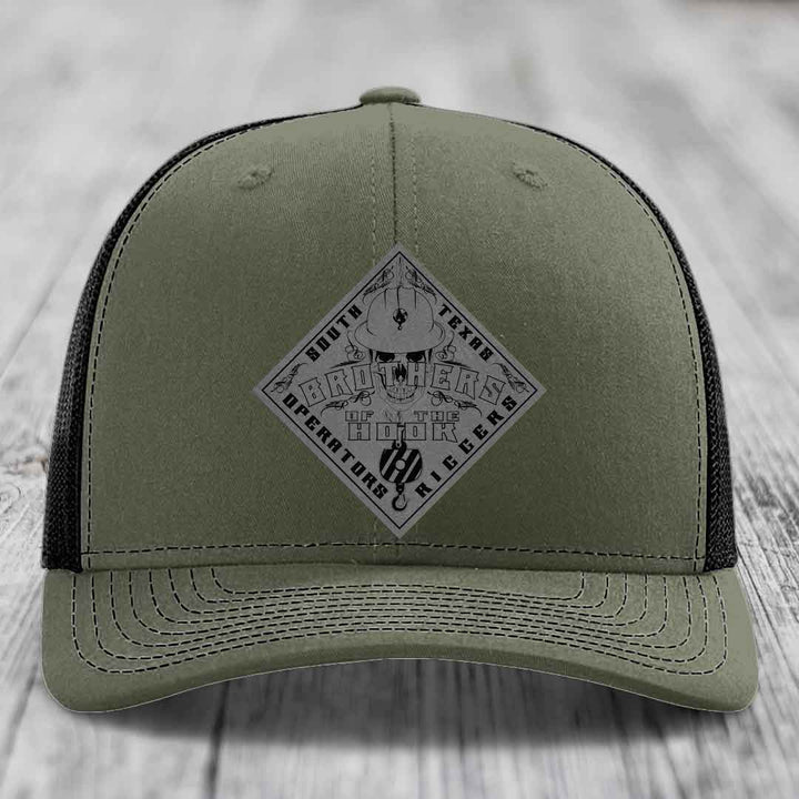 Brothers of the Hook (South Texas) - Leather Patch Hat - Grey to Black Patch - Richardson 112 Snapback Trucker Hat