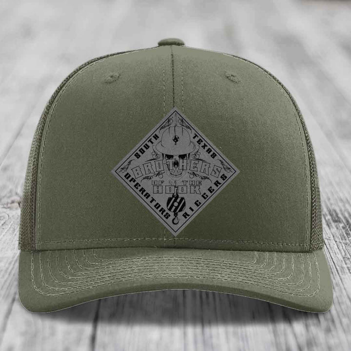 Brothers of the Hook (South Texas) - Leather Patch Hat - Grey to Black Patch - Richardson 112 Snapback Trucker Hat