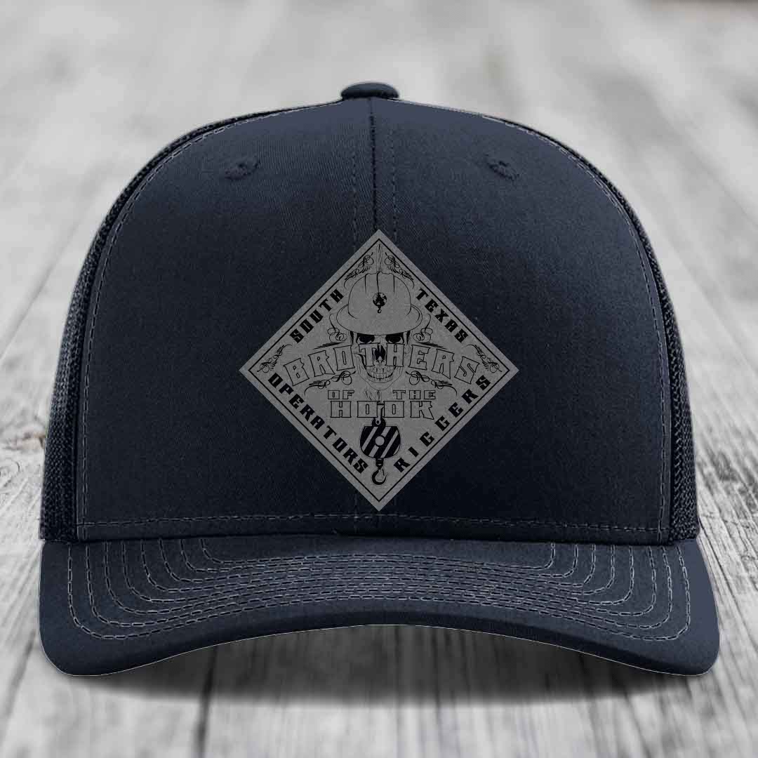 Brothers of the Hook (South Texas) - Leather Patch Hat - Grey to Black Patch - Richardson 112 Snapback Trucker Hat