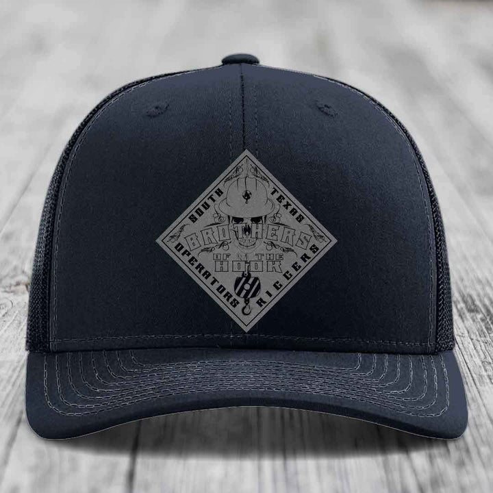 Brothers of the Hook (South Texas) - Leather Patch Hat - Grey to Black Patch - Richardson 112 Snapback Trucker Hat