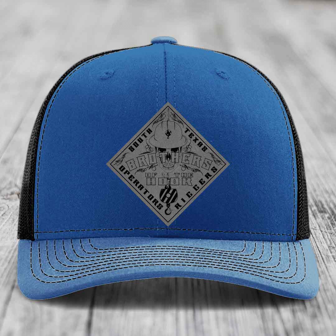 Brothers of the Hook (South Texas) - Leather Patch Hat - Grey to Black Patch - Richardson 112 Snapback Trucker Hat