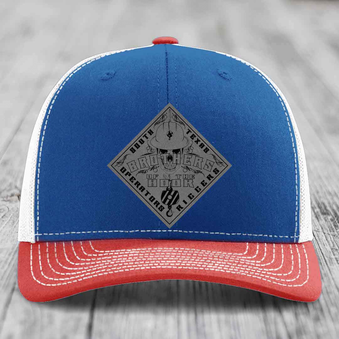Brothers of the Hook (South Texas) - Leather Patch Hat - Grey to Black Patch - Richardson 112 Snapback Trucker Hat