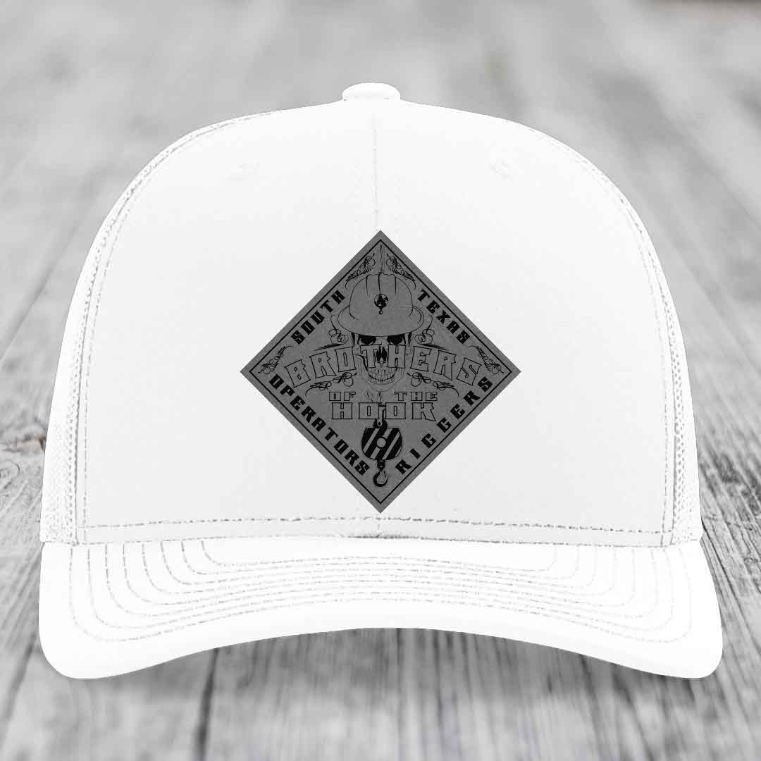 Brothers of the Hook (South Texas) - Leather Patch Hat - Grey to Black Patch - Richardson 112 Snapback Trucker Hat