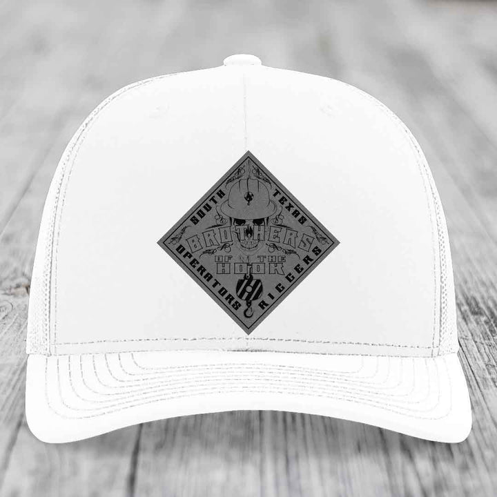 Brothers of the Hook (South Texas) - Leather Patch Hat - Grey to Black Patch - Richardson 112 Snapback Trucker Hat