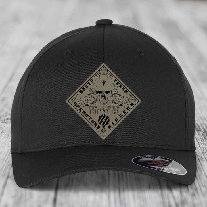 Brothers of the Hook (South Texas) - Leather Patch Hat - Light Brown to Black Patch - Flexfit 6277 Fitted Hat