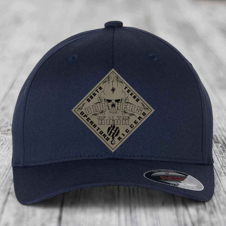 Brothers of the Hook (South Texas) - Leather Patch Hat - Light Brown to Black Patch - Flexfit 6277 Fitted Hat