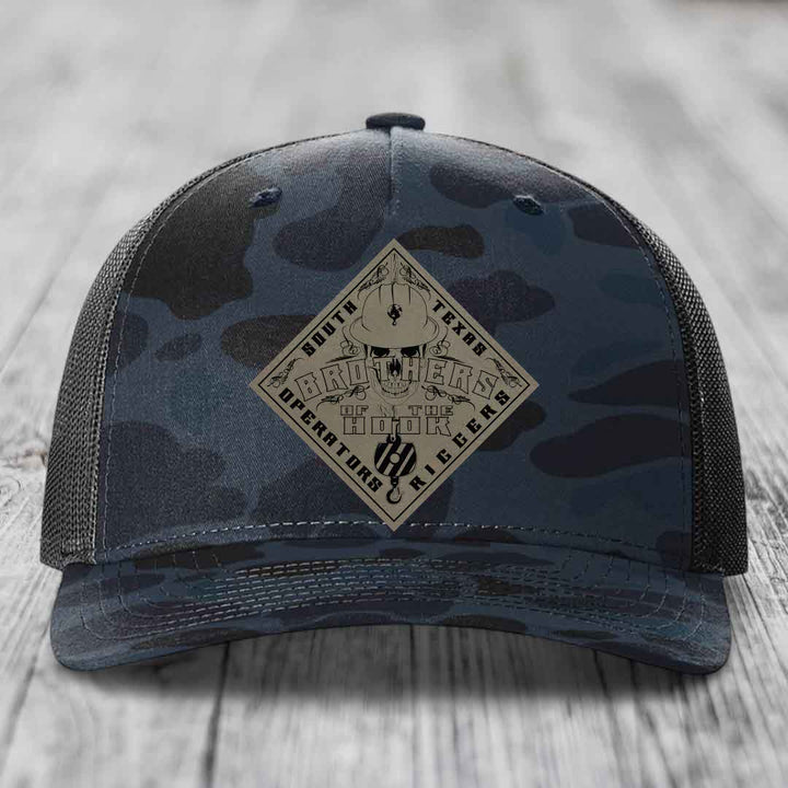 Brothers of the Hook (South Texas) - Leather Patch Hat - Light Brown to Black Patch - Richardson 112PFP Snapback Trucker Hat