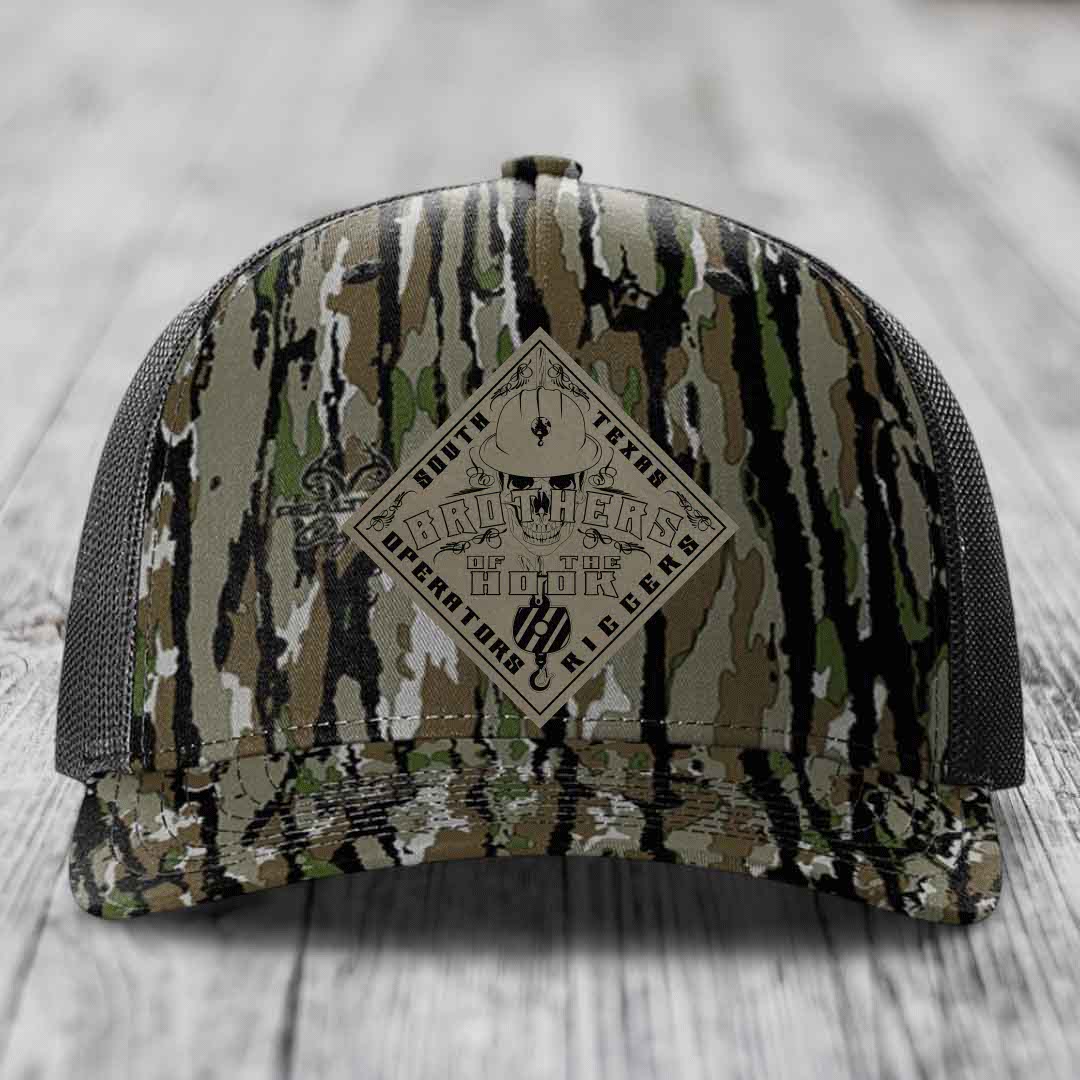 Brothers of the Hook (South Texas) - Leather Patch Hat - Light Brown to Black Patch - Richardson 112PFP Snapback Trucker Hat