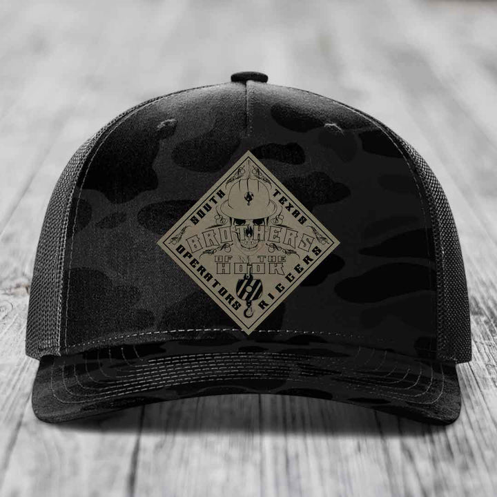 Brothers of the Hook (South Texas) - Leather Patch Hat - Light Brown to Black Patch - Richardson 112PFP Snapback Trucker Hat