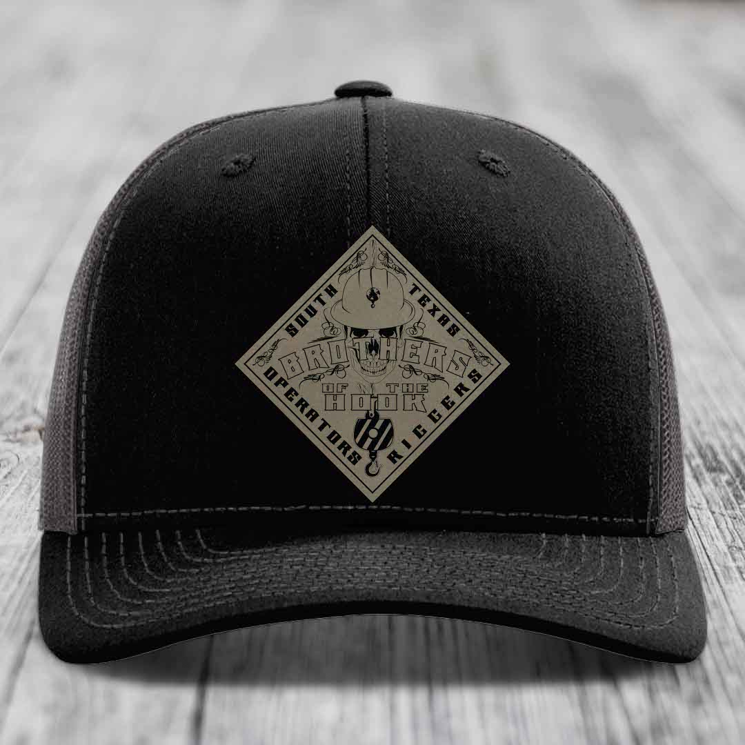 Brothers of the Hook (South Texas) - Leather Patch Hat - Light Brown to Black Patch - Richardson 112 Snapback Trucker Hat