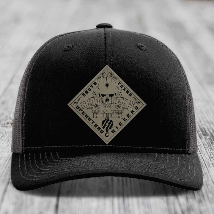 Brothers of the Hook (South Texas) - Leather Patch Hat - Light Brown to Black Patch - Richardson 112 Snapback Trucker Hat