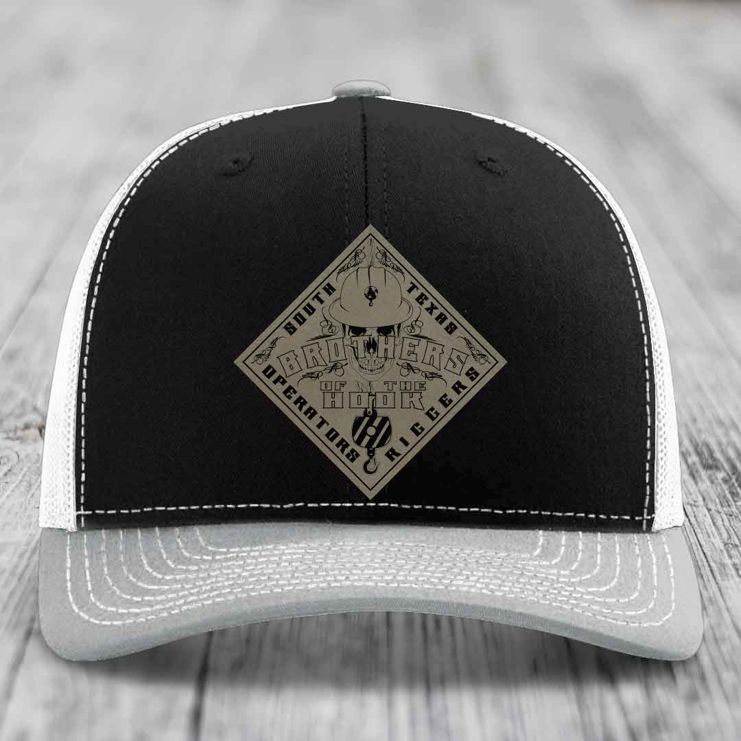 Brothers of the Hook (South Texas) - Leather Patch Hat - Light Brown to Black Patch - Richardson 112 Snapback Trucker Hat