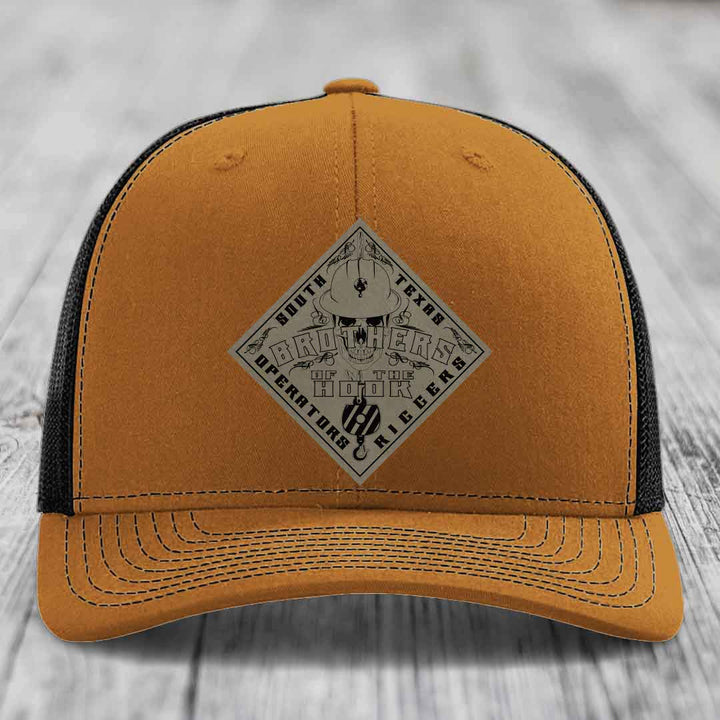 Brothers of the Hook (South Texas) - Leather Patch Hat - Light Brown to Black Patch - Richardson 112 Snapback Trucker Hat