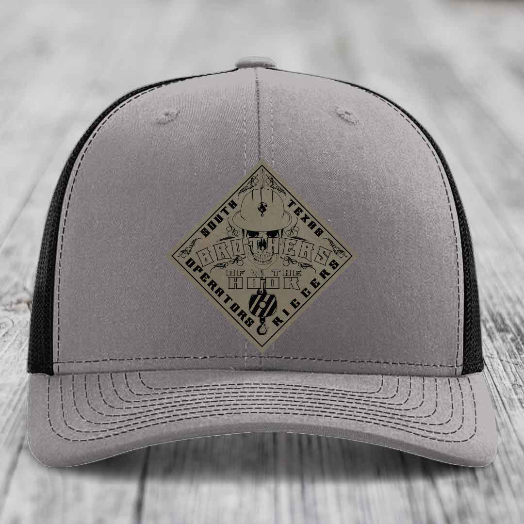Brothers of the Hook (South Texas) - Leather Patch Hat - Light Brown to Black Patch - Richardson 112 Snapback Trucker Hat