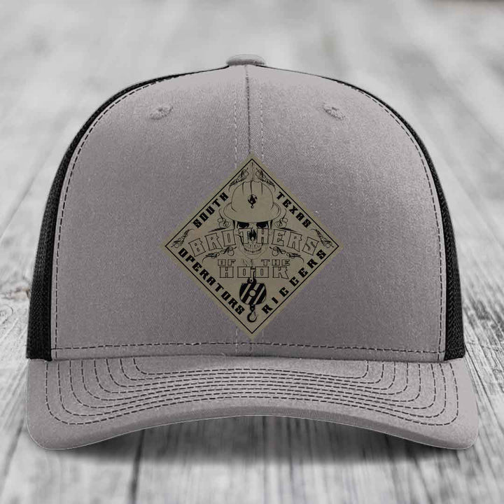 Brothers of the Hook (South Texas) - Leather Patch Hat - Light Brown to Black Patch - Richardson 112 Snapback Trucker Hat