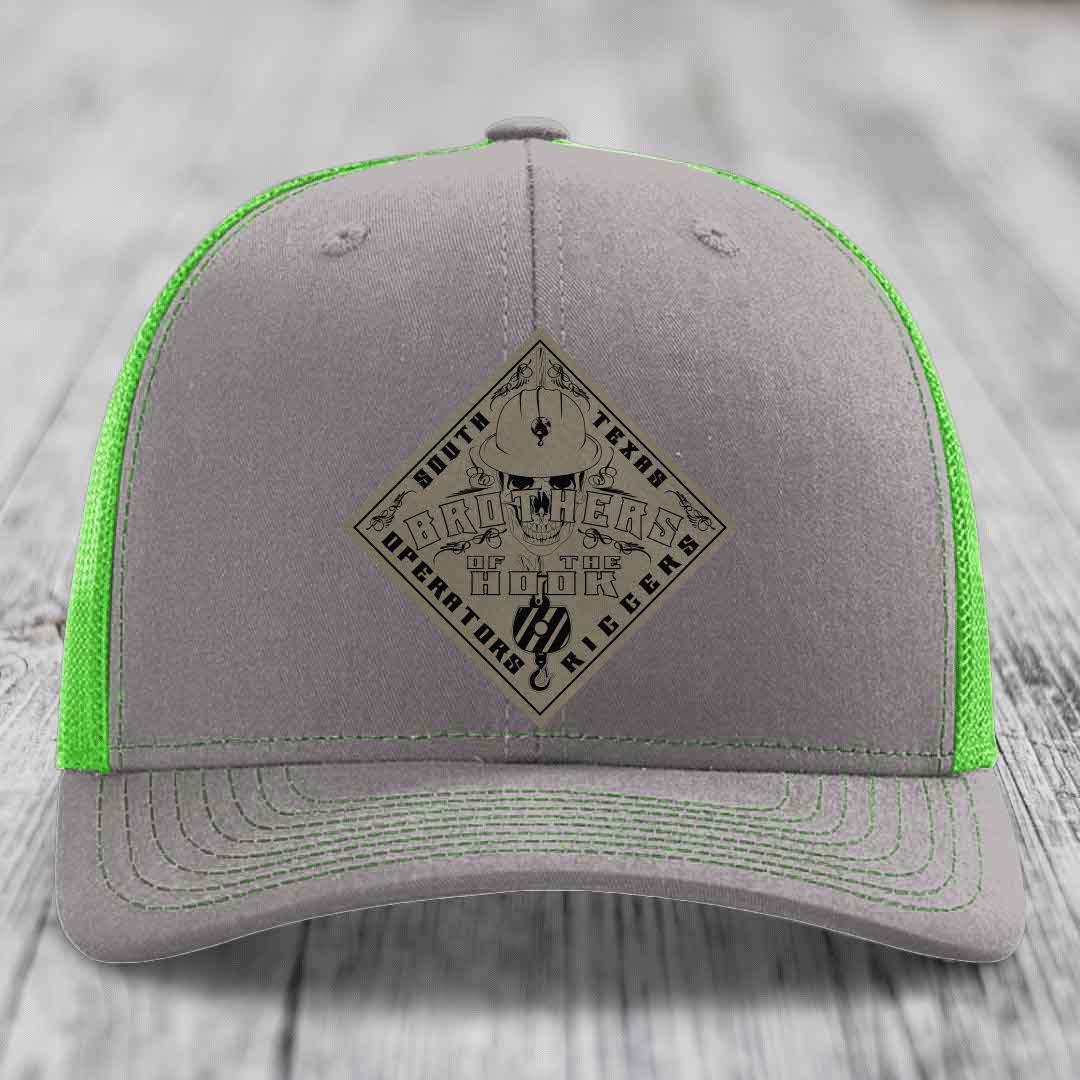 Brothers of the Hook (South Texas) - Leather Patch Hat - Light Brown to Black Patch - Richardson 112 Snapback Trucker Hat