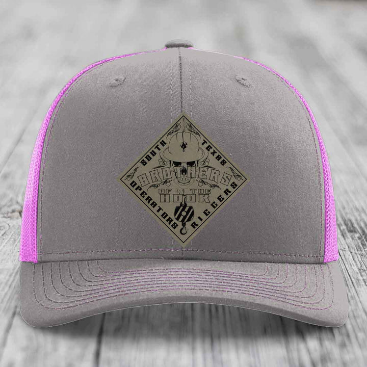 Brothers of the Hook (South Texas) - Leather Patch Hat - Light Brown to Black Patch - Richardson 112 Snapback Trucker Hat