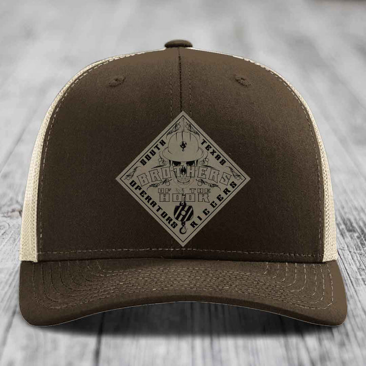 Brothers of the Hook (South Texas) - Leather Patch Hat - Light Brown to Black Patch - Richardson 112 Snapback Trucker Hat