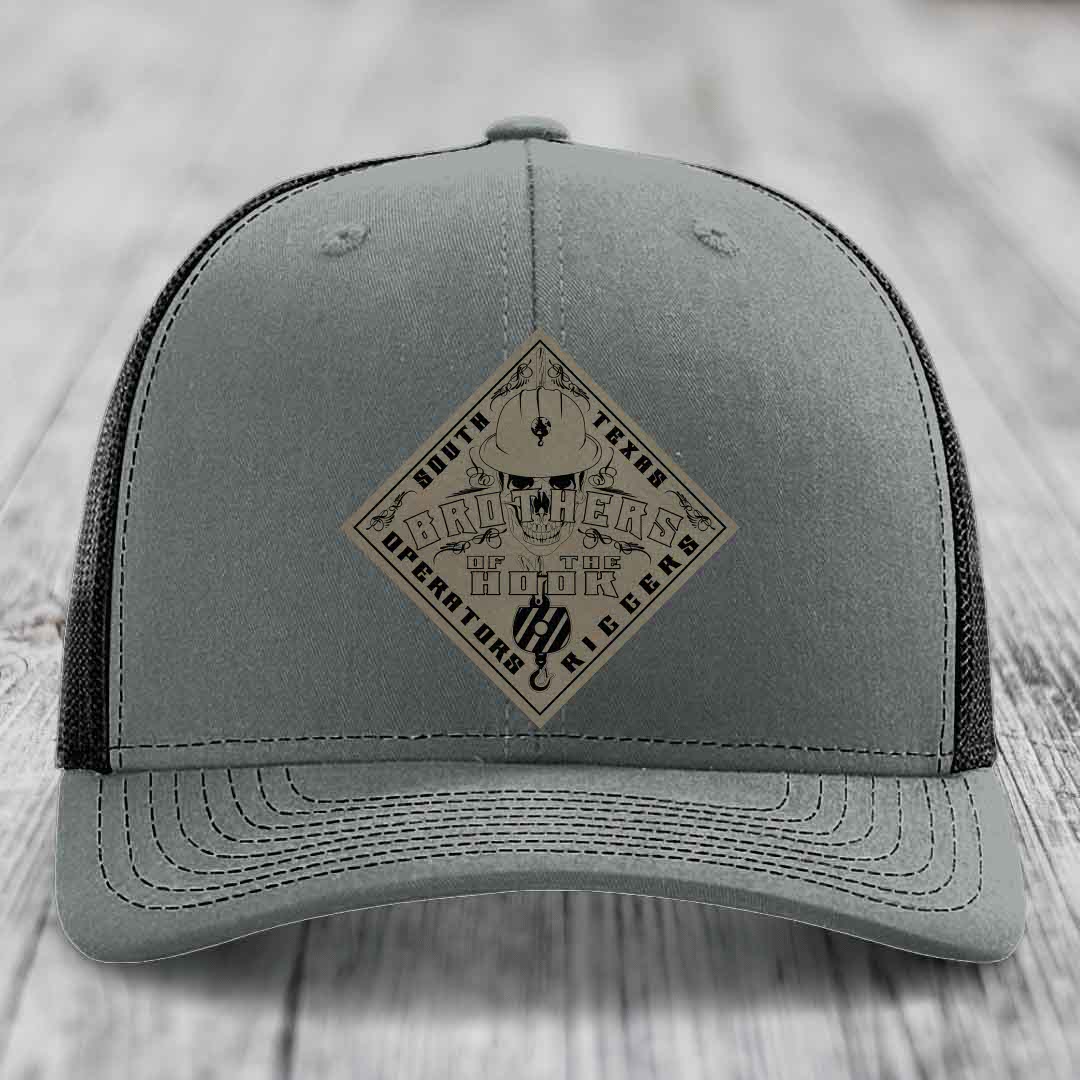 Brothers of the Hook (South Texas) - Leather Patch Hat - Light Brown to Black Patch - Richardson 112 Snapback Trucker Hat