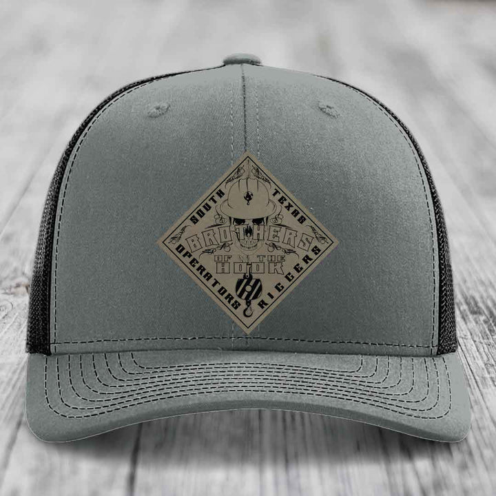 Brothers of the Hook (South Texas) - Leather Patch Hat - Light Brown to Black Patch - Richardson 112 Snapback Trucker Hat