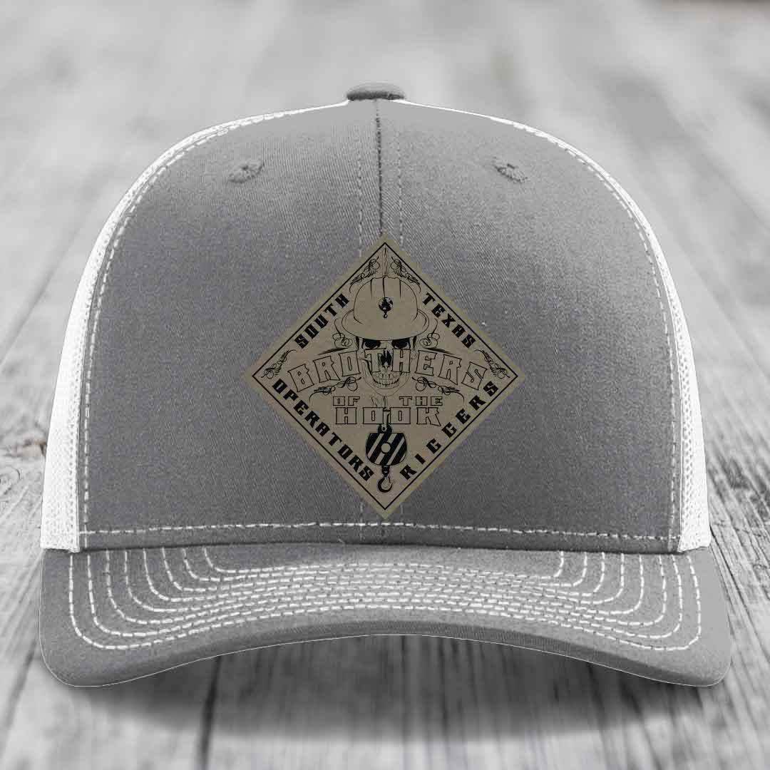 Brothers of the Hook (South Texas) - Leather Patch Hat - Light Brown to Black Patch - Richardson 112 Snapback Trucker Hat