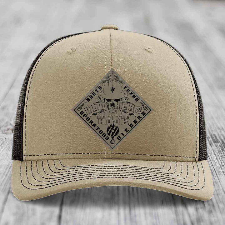 Brothers of the Hook (South Texas) - Leather Patch Hat - Light Brown to Black Patch - Richardson 112 Snapback Trucker Hat