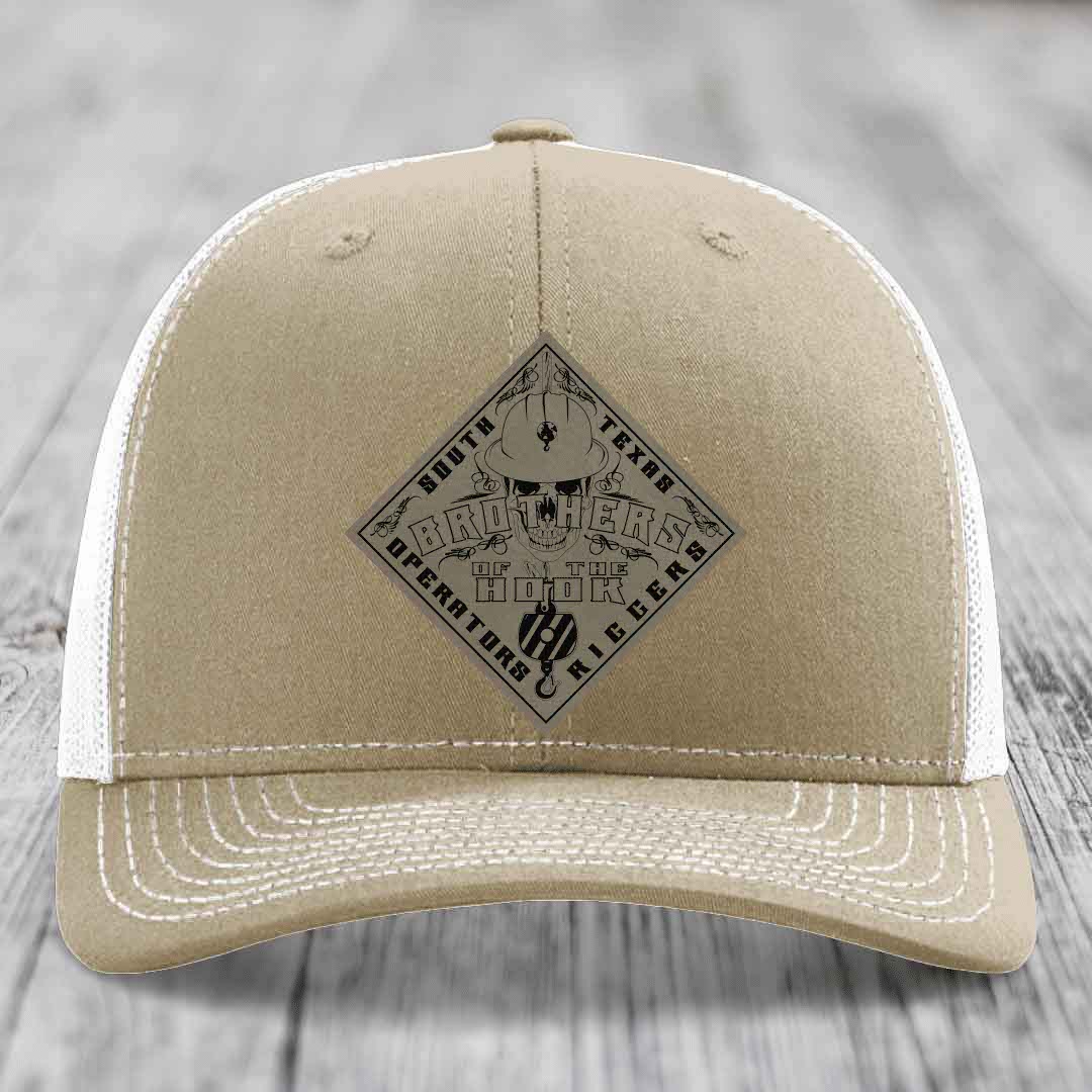 Brothers of the Hook (South Texas) - Leather Patch Hat - Light Brown to Black Patch - Richardson 112 Snapback Trucker Hat