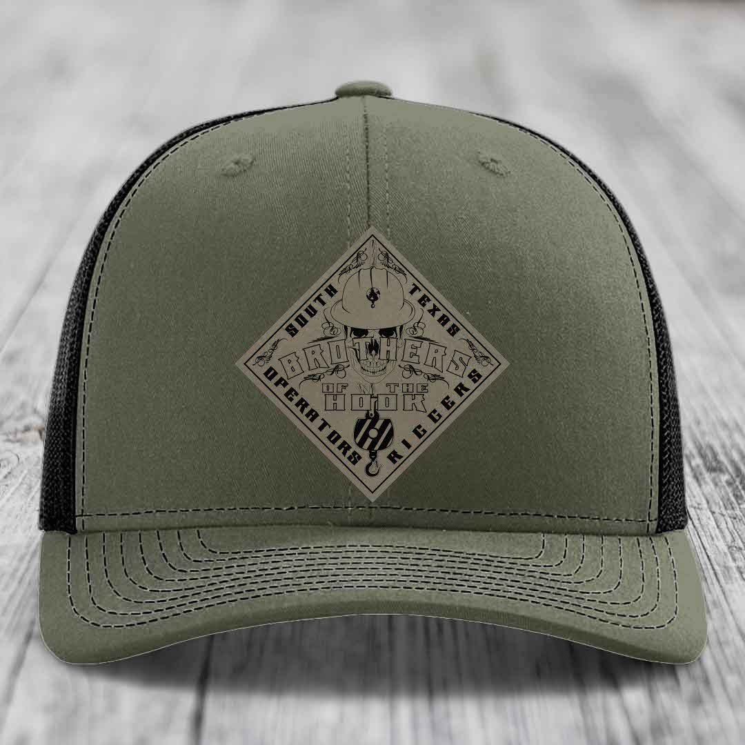 Brothers of the Hook (South Texas) - Leather Patch Hat - Light Brown to Black Patch - Richardson 112 Snapback Trucker Hat