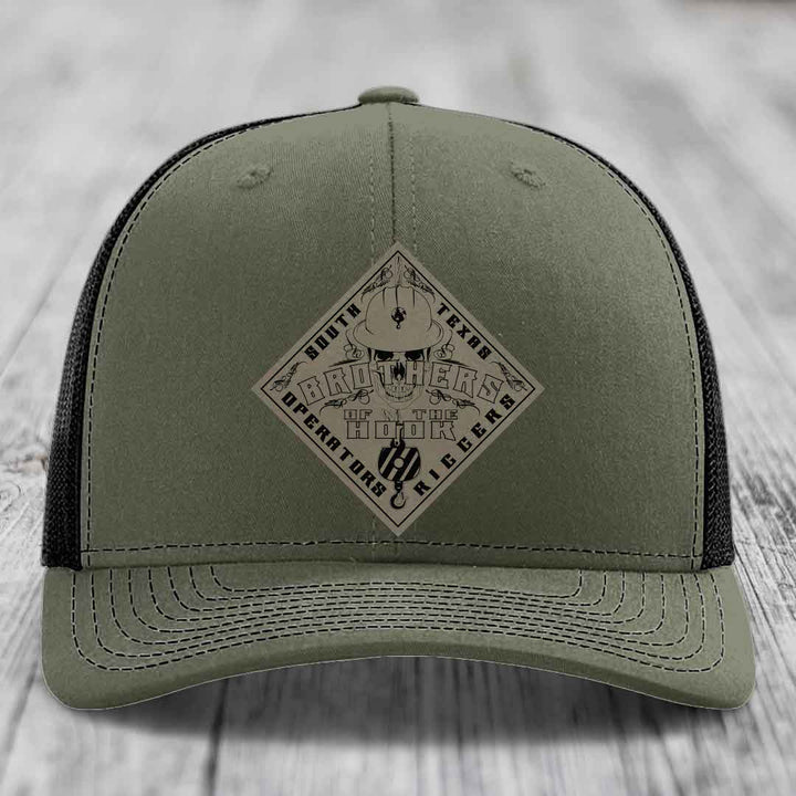 Brothers of the Hook (South Texas) - Leather Patch Hat - Light Brown to Black Patch - Richardson 112 Snapback Trucker Hat