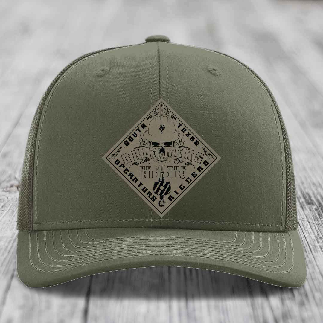 Brothers of the Hook (South Texas) - Leather Patch Hat - Light Brown to Black Patch - Richardson 112 Snapback Trucker Hat