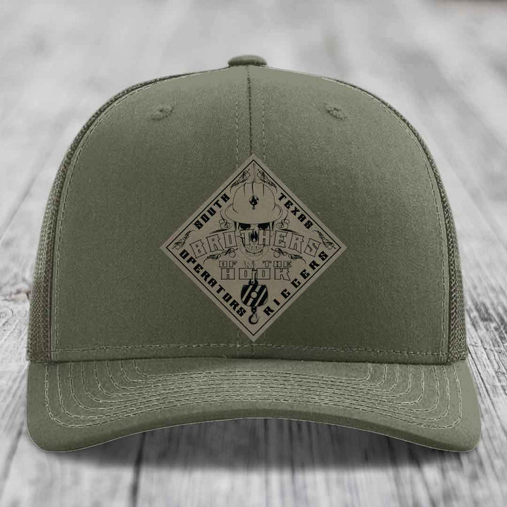 Brothers of the Hook (South Texas) - Leather Patch Hat - Light Brown to Black Patch - Richardson 112 Snapback Trucker Hat