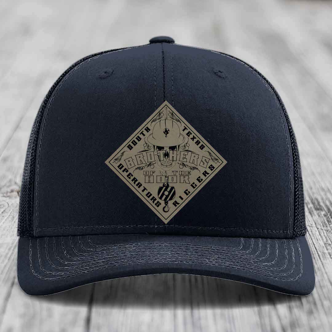 Brothers of the Hook (South Texas) - Leather Patch Hat - Light Brown to Black Patch - Richardson 112 Snapback Trucker Hat